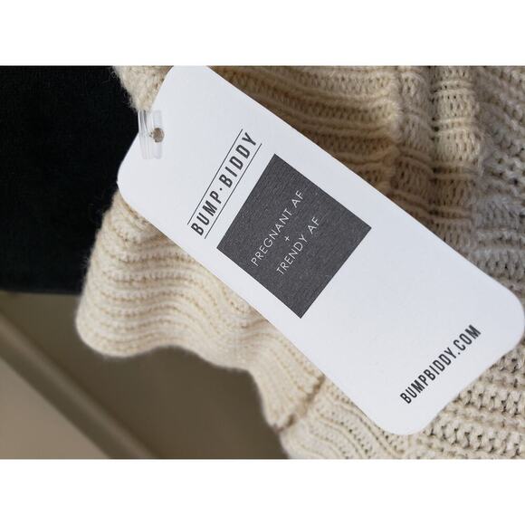 Bump Biddy Sweater Dress Maternity Beige Ribbed Puffy Fur Sleeve Turtleneck LG - Picture 5 of 14